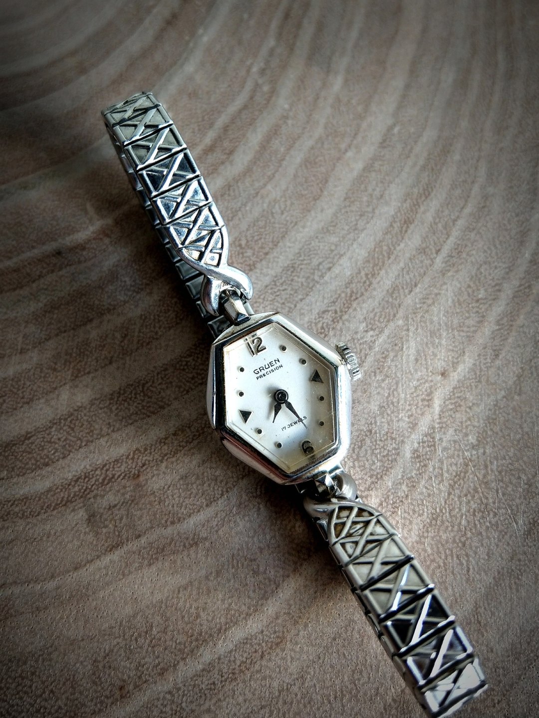 Gruen_古董表 10K RGP  BEZEL 菱形设计_女表_机械发条 - 女表 - 其他金属 银色