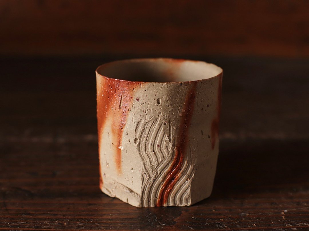 Bizen ware shochu drink s7-035 - 咖啡杯/马克杯 - 陶 咖啡色