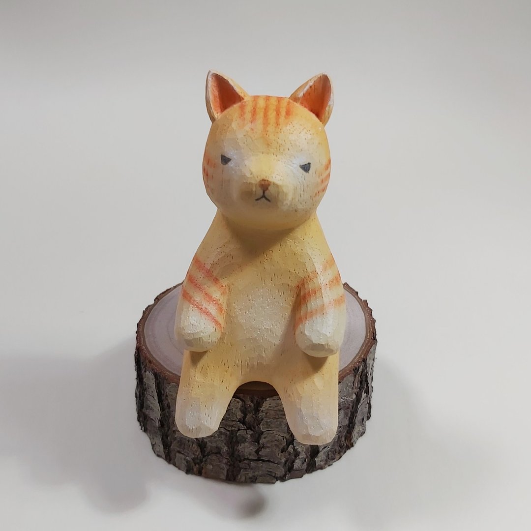 橘猫 木雕(现货) - 玩偶/公仔 - 木头 橘色