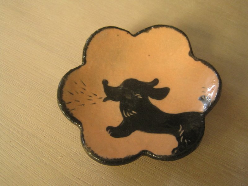 DoDo手作 悄悄话.动物剪影系列-狗狗花碟(粉橘).现货*1件 - 浅碟/小碟子 - 瓷 橘色