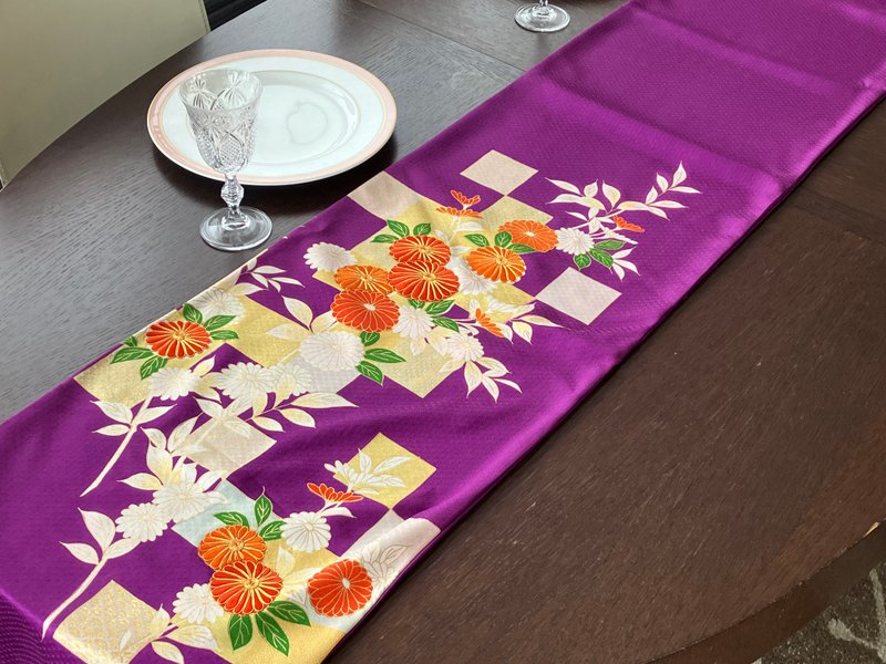 和服布料桌旗 FTR001 - 餐垫/桌巾 - 丝．绢 紫色