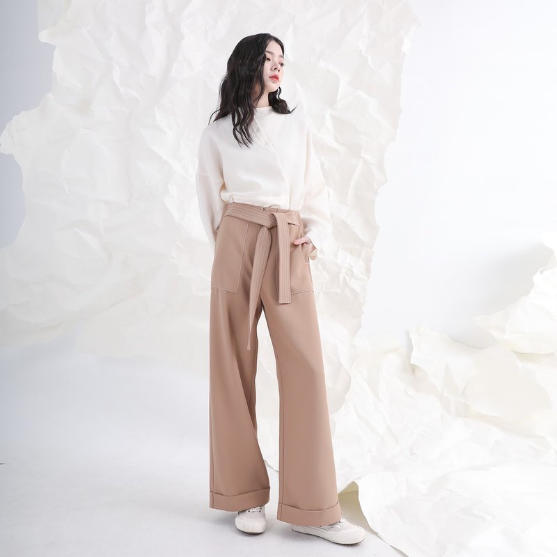 Ruchu_如初绑带长裤_21AF204_卡其 - 女装长裤 - 聚酯纤维 卡其色