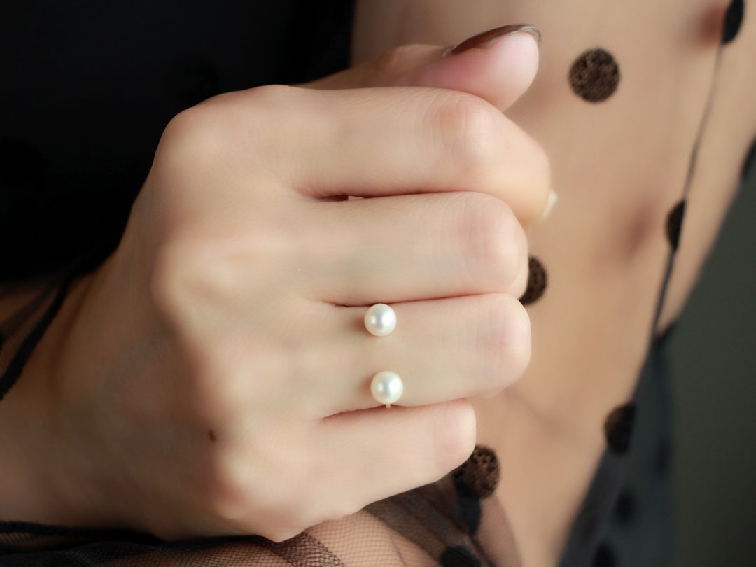 14kgf- W pearl ring (5mm/5mm) - 戒指 - 其他金属 白色