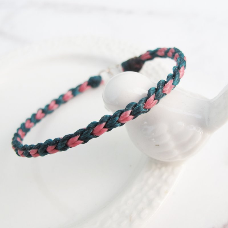【手编蜡绳】双色爱心 | 蜡线幸运手绳 | 大员囡仔 - 手链/手环 - 纯银 多色