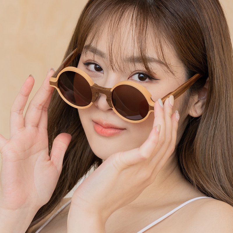 BENDER (Veneer beech wood & teak wood) , Handmade Wooden Sunglasses - 墨镜 - 木头 卡其色