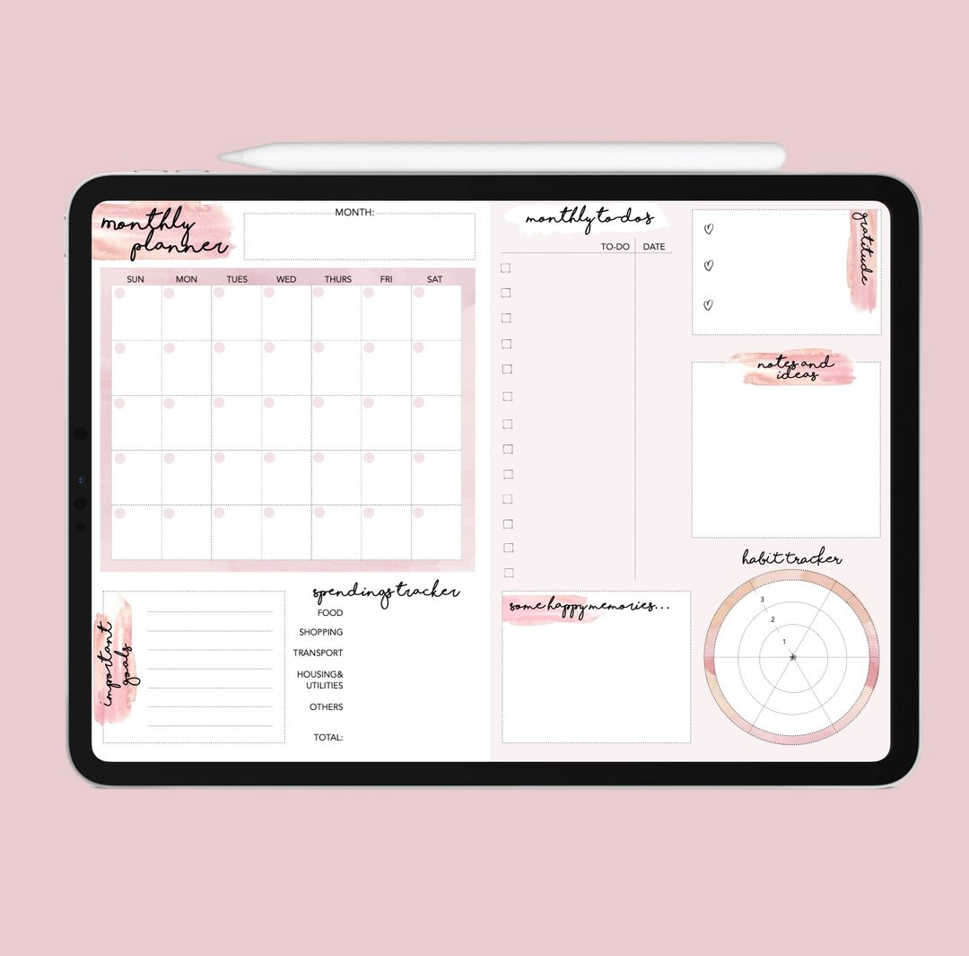 iPad 电子手帐 / e-Planner / 电子日志模板 / Goodnotes电子模板 - 电子手帐及素材 - 环保材料 粉红色