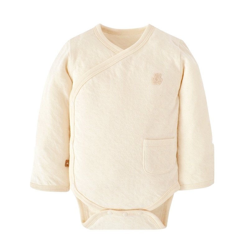 【SISSO有机棉】蜜熊二重织缇花长袖连身衣 3M 6M - 包屁衣/连体衣 - 棉．麻 白色