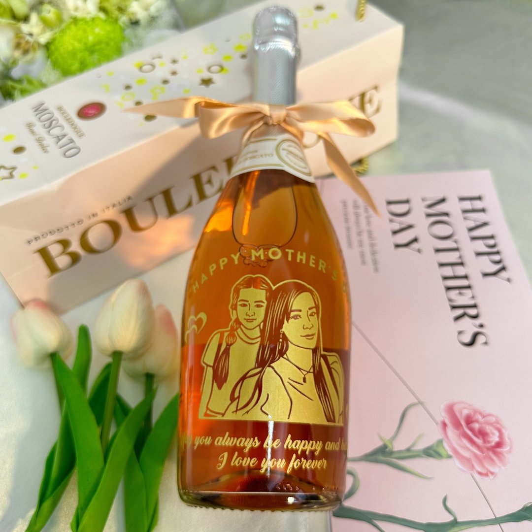 定制化母亲节礼物丨桃红起泡酒 定制化雕刻人像 浪漫礼盒送妈妈 - 酒类 - 玻璃 