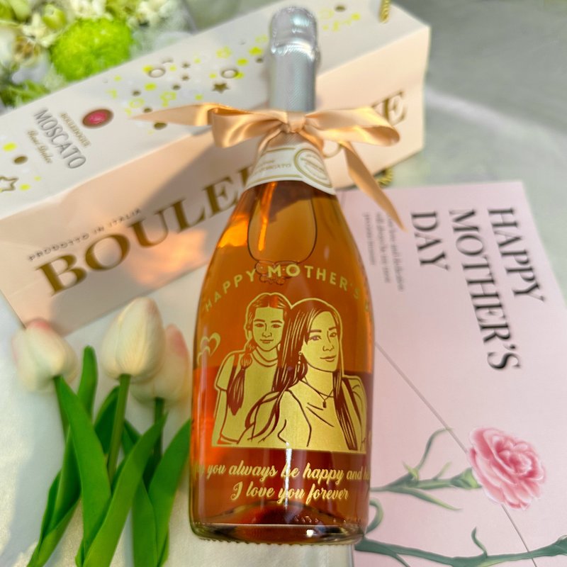 定制化礼物丨桃红起泡酒葡萄酒 定制化雕刻人像 粉色礼盒浪漫 - 酒类 - 玻璃 
