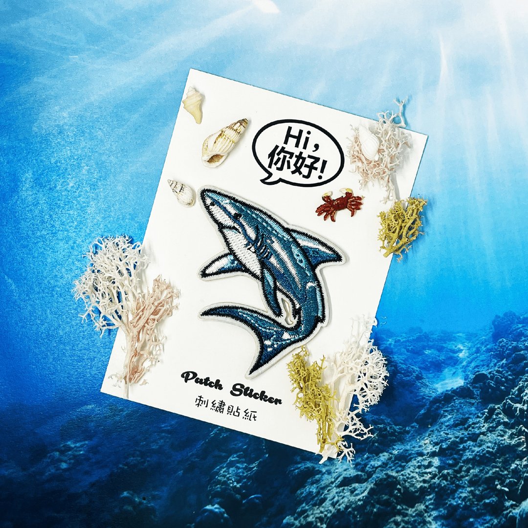 刺绣贴纸-鲨鱼 - 贴纸 - 绣线 蓝色