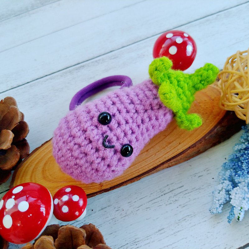 微笑茄子 手鈎毛线 发圈 发束 发饰 - 发饰 - 棉．麻 紫色