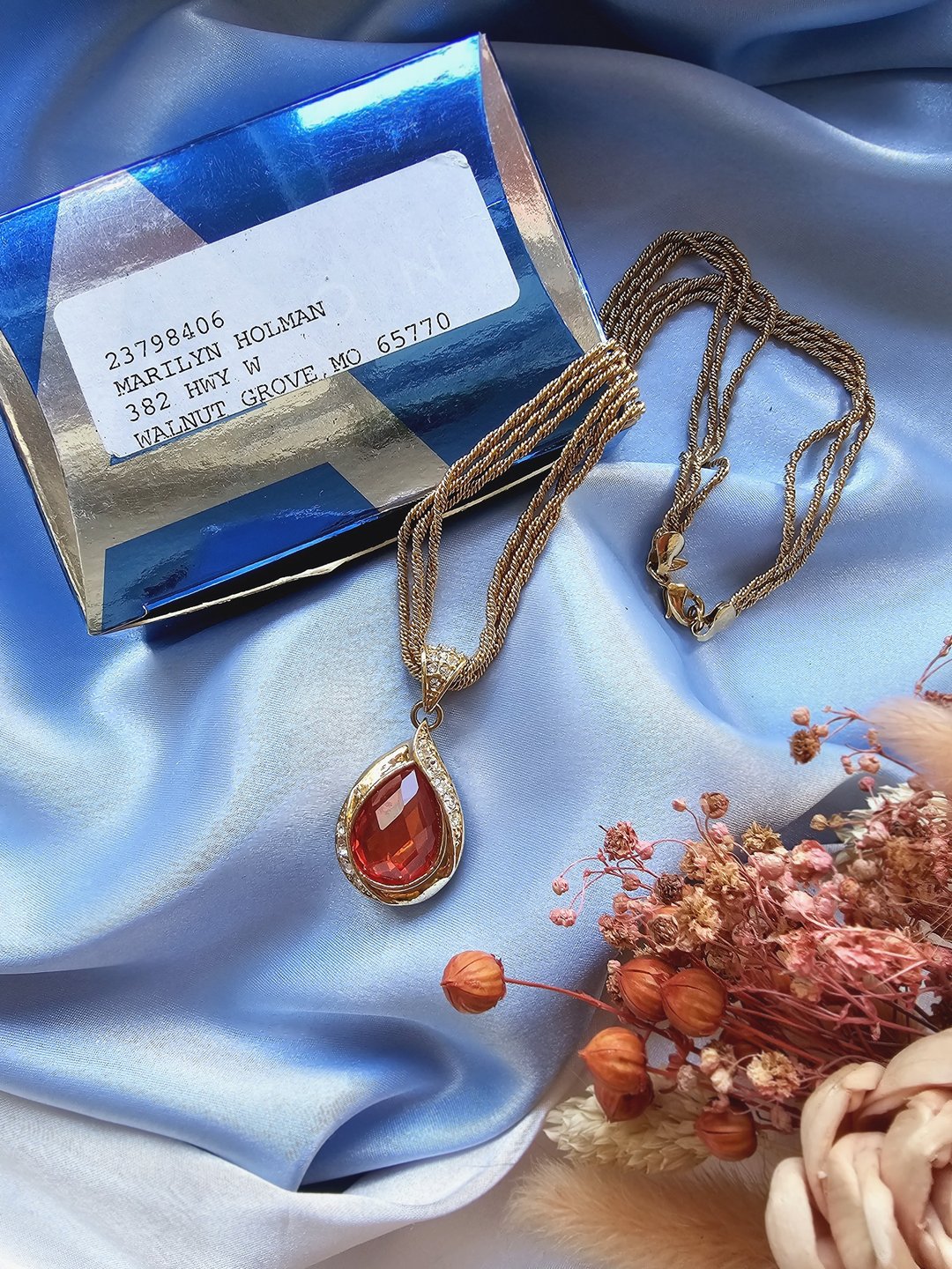 2007年AVON扭转多链橘红宝石吊坠项链/美国西洋古董饰品 - 项链 - 其他金属 