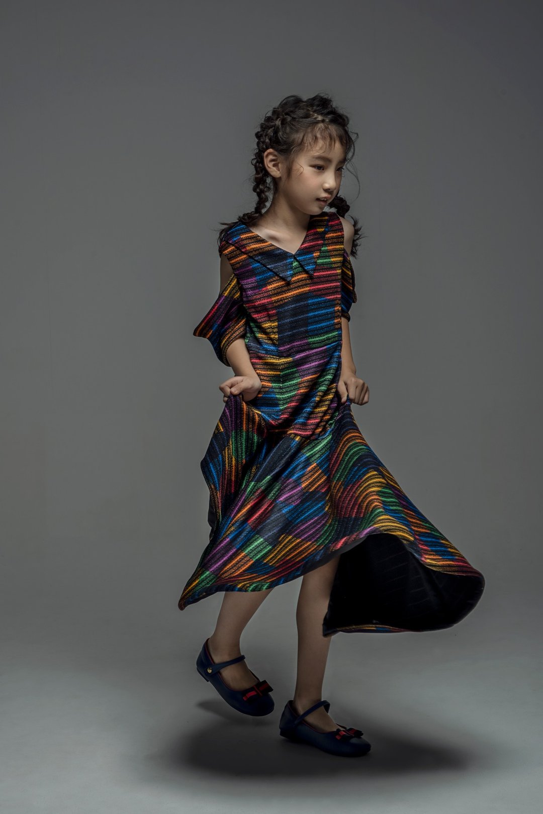 Rainbow Stripe Dress with Cold Shoulder / FW2019 - 童装礼服/连衣裙 - 其他材质 