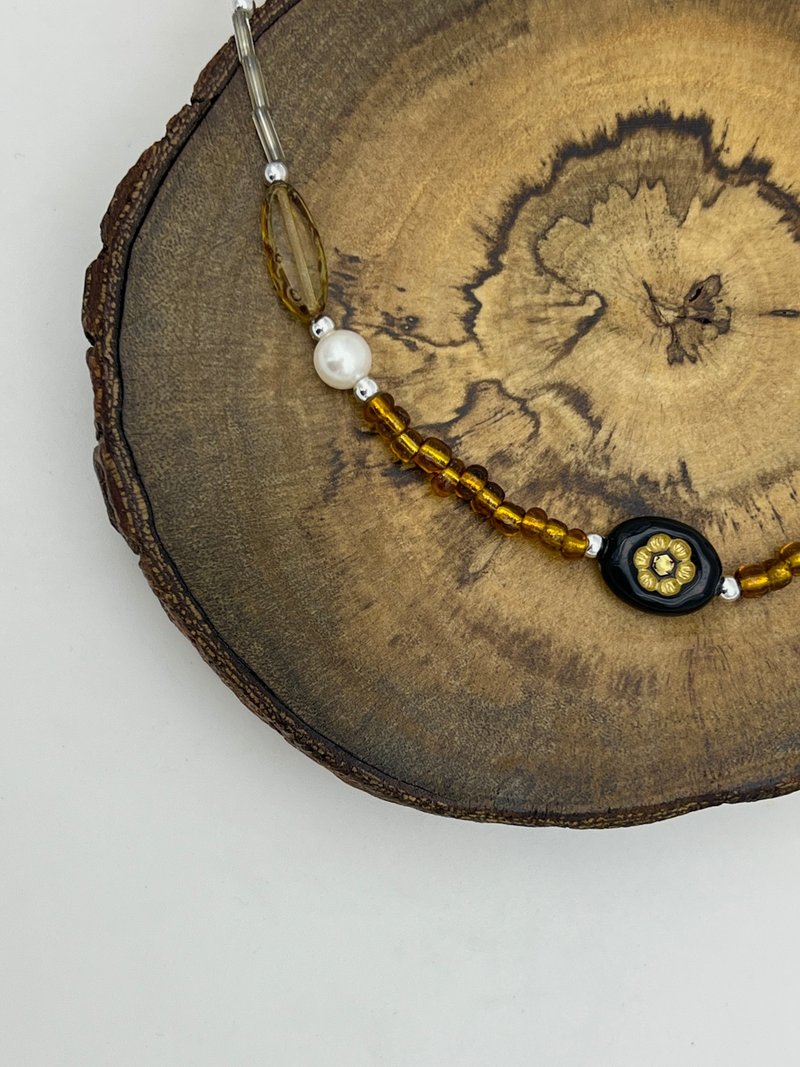 黑茶金花项链 - 项链 - 宝石 咖啡色