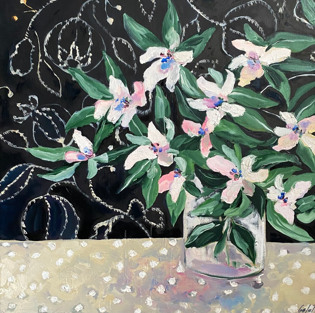 静物与苹果花 布面油画 抽象花朵 室内装饰 艺术礼物创意 - 墙贴/壁贴 - 其他金属 黑色