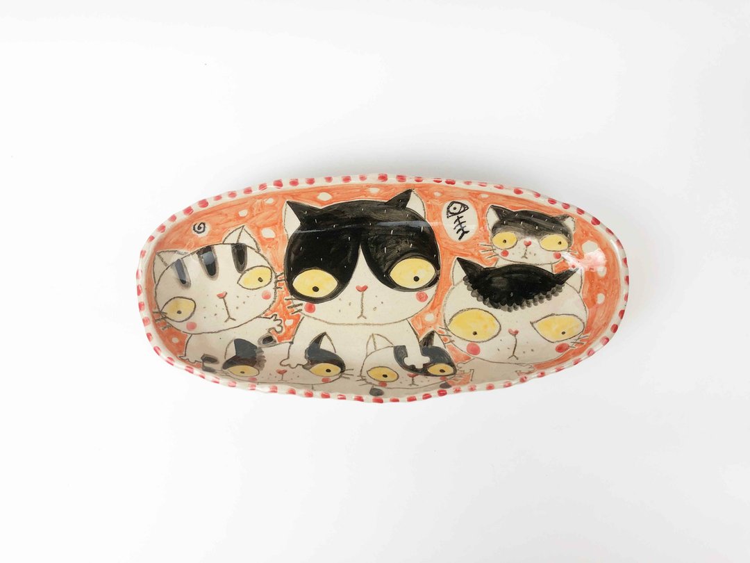 Nice Little Clay 手工六脚盘 各种猫 0305-23 - 浅碟/小碟子 - 陶 多色