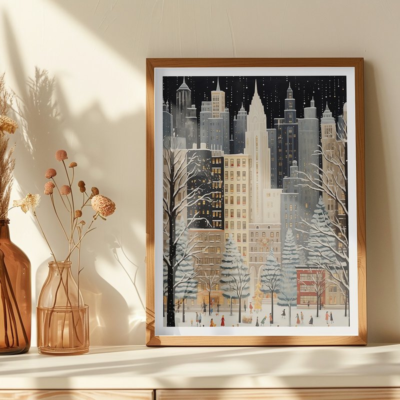 城市冬季风格 / 冬夜公园与城市光 挂画 海报 无框画 - 海报/装饰画/版画 - 纸 