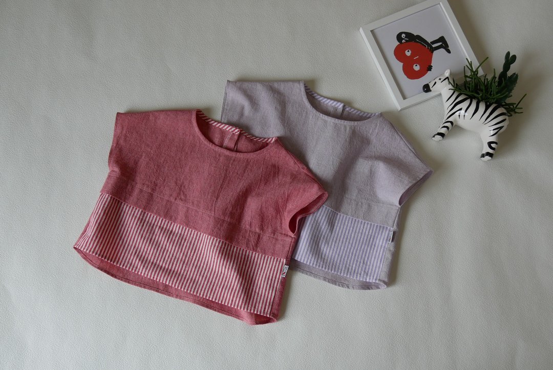 Children's clothing striped switching blouse - 童装上衣 - 棉 紫色