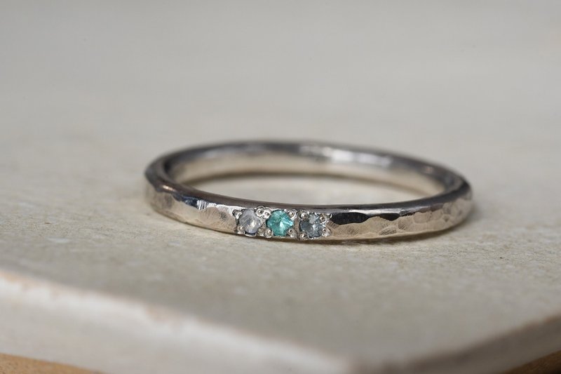 链接日常生活的故事 海蓝宝 帕拉伊巴碧玺蓝月光石 - 戒指 - 其他金属 银色