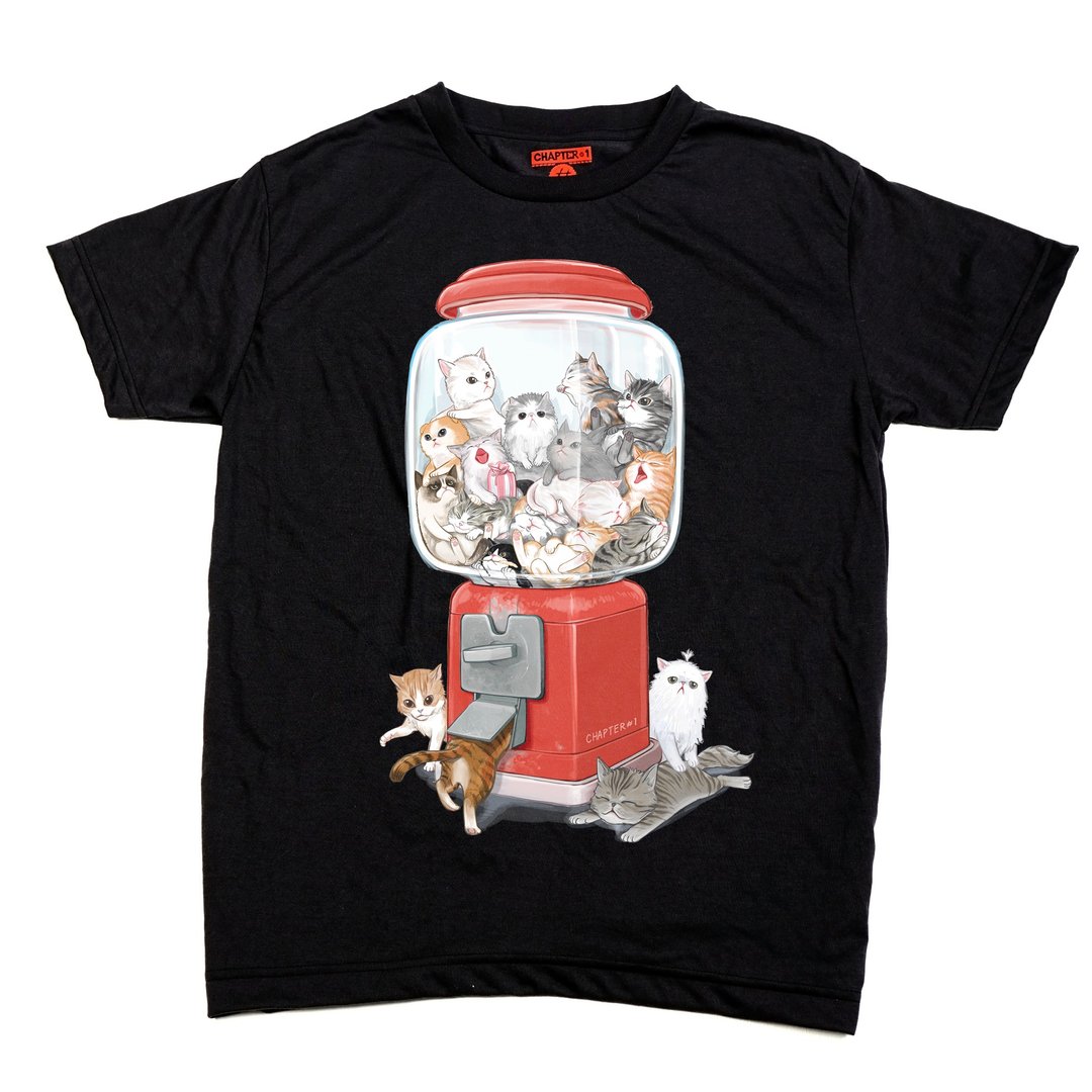 Gachapon Kitty cat Chapter One T-shirt - 女装 T 恤 - 棉 黑色