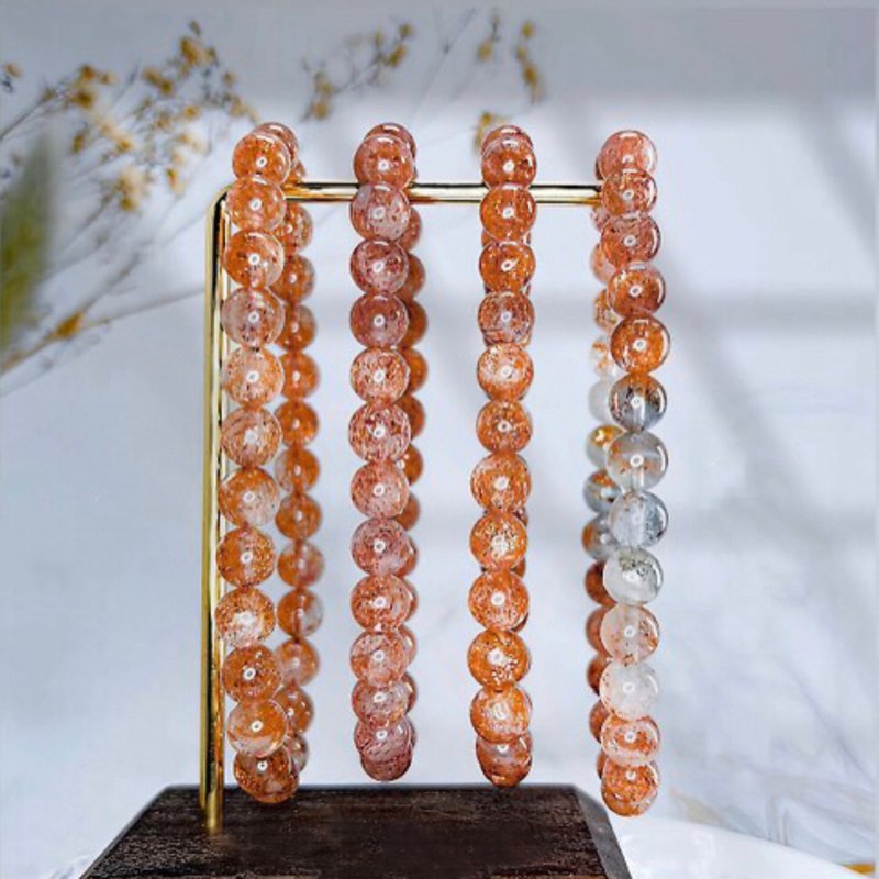 【橘金草莓超七】天然金太阳石水晶手珠手链 - 手链/手环 - 水晶 金色