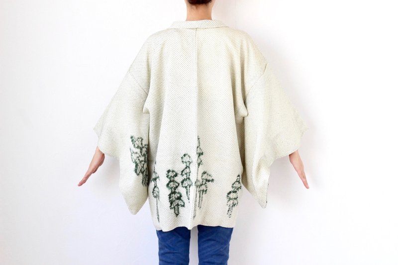 bamboo SHIBORI kimono jacket, green kimono, Japanese kimono, shibori /3835 - 女装休闲/机能外套 - 丝．绢 绿色