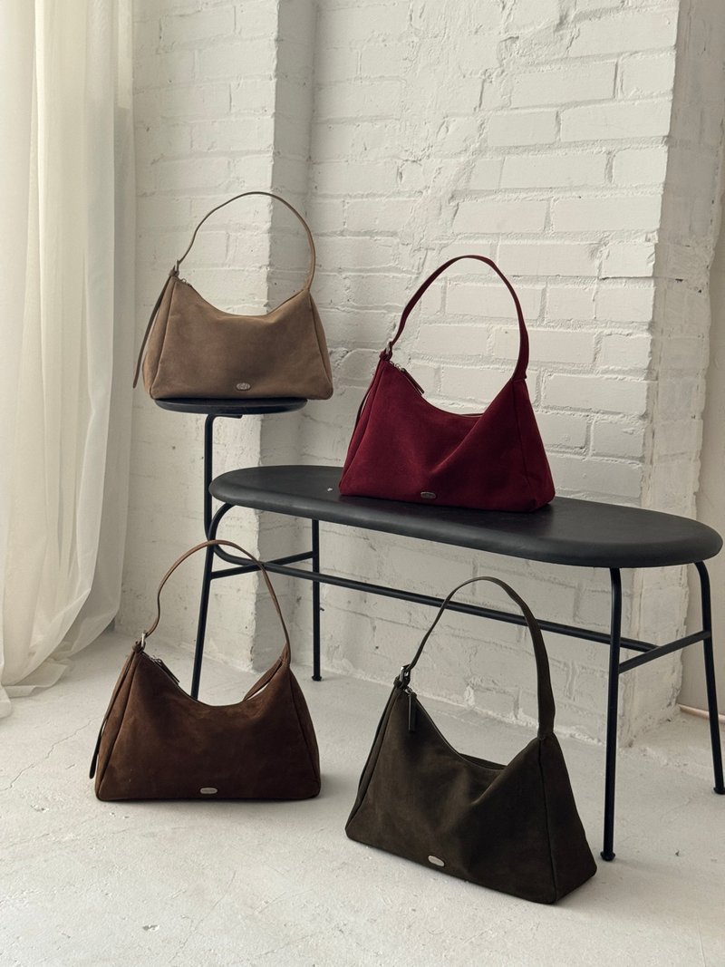 韩国 The Ally | Arden Bag 아든백 | 牛皮绒面革(附小包) - 手提包/手提袋 - 其他材质 卡其色