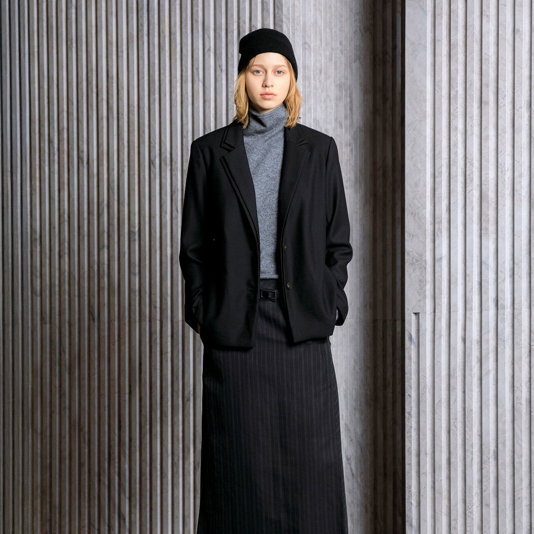 双层领西装外套 - 女装西装外套/风衣 - 其他人造纤维 黑色