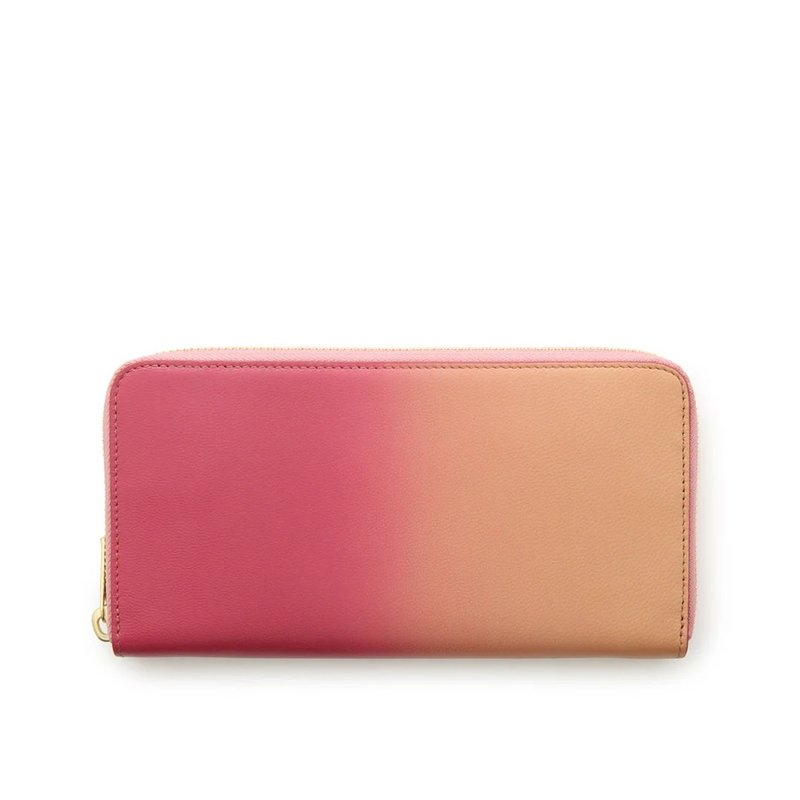 Irodori 季节色彩ㄇ形长夹-桃 - 皮夹/钱包 - 真皮 粉红色