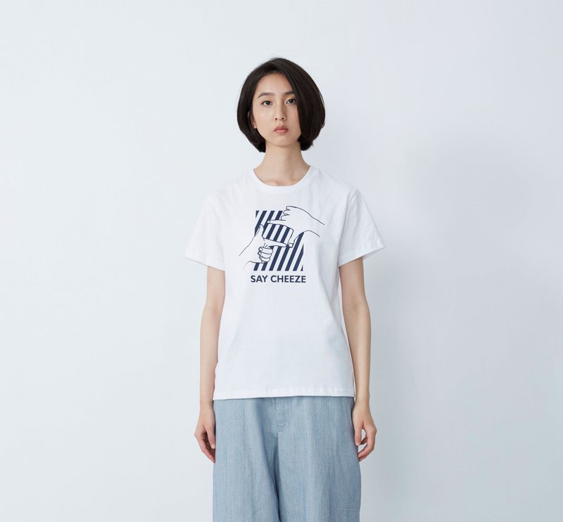 笑一个 - 随手擦眼镜纯棉Tee-白色 - 中性连帽卫衣/T 恤 - 棉．麻 白色