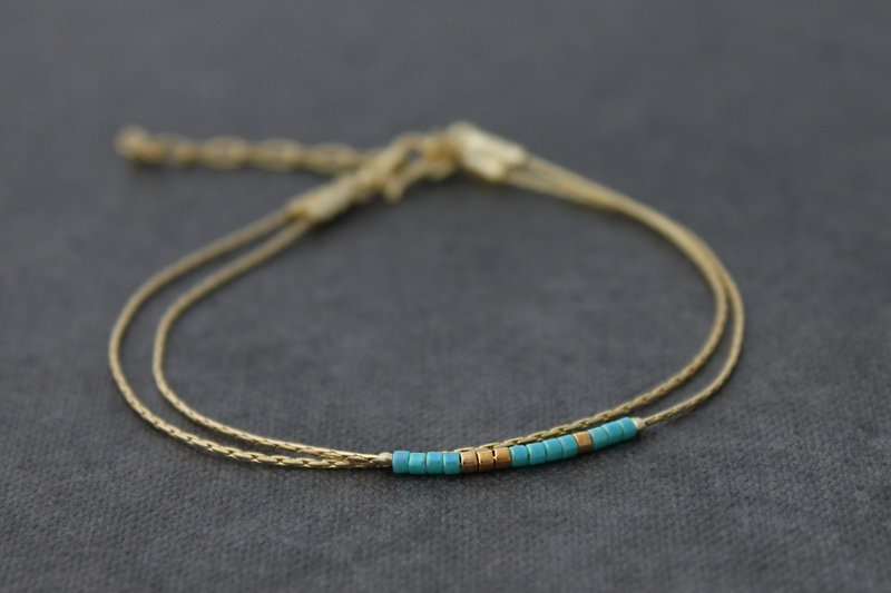 与绿松石蓝色Miyuki种子小珠的金链手镯 - 手链/手环 - 压克力 绿色