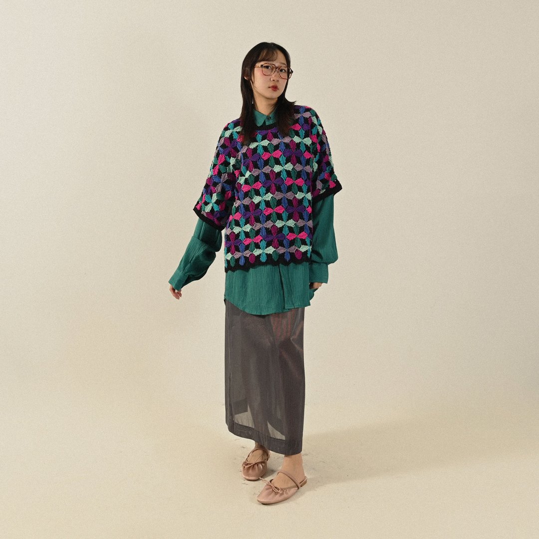 【NaSuBi Vintage】镂空织花针织古着上衣 - 女装针织衫/毛衣 - 其他人造纤维 