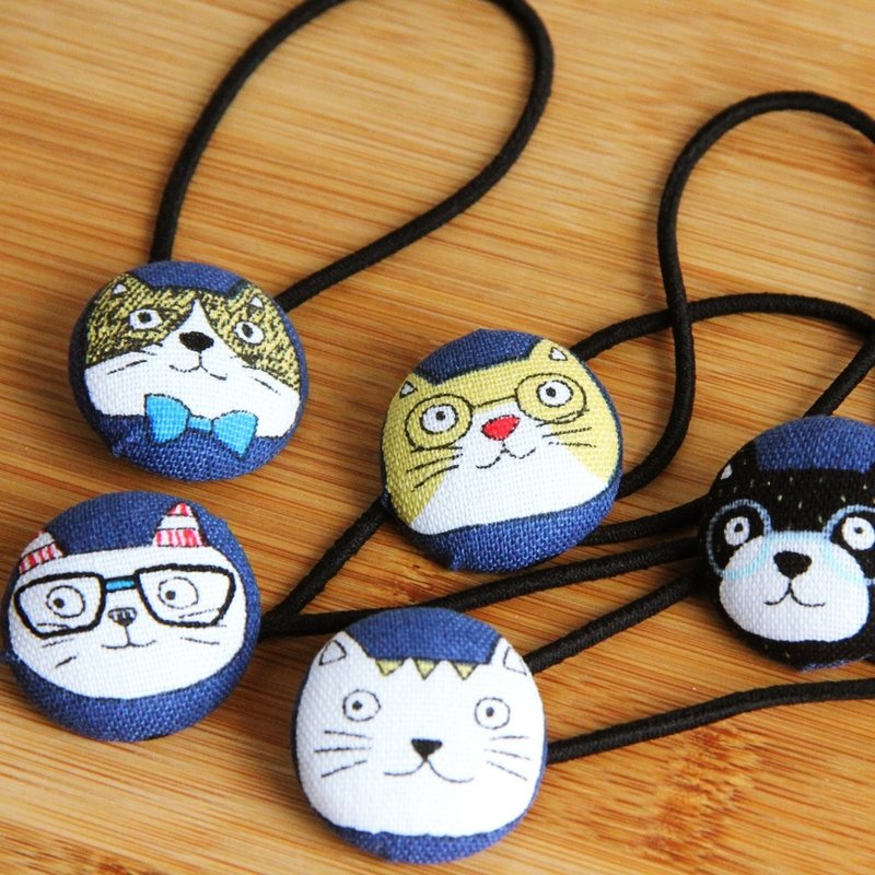 环保风可爱发束包扣 萌萌猫 5个1组  发圈 绑发 个性 交换礼物 - 发饰 - 棉．麻 蓝色