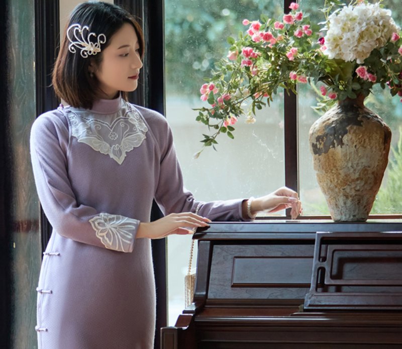 【紫云仙】 新中式復古/高贵千金/古法旗袍 - 旗袍 - 其他材质 紫色