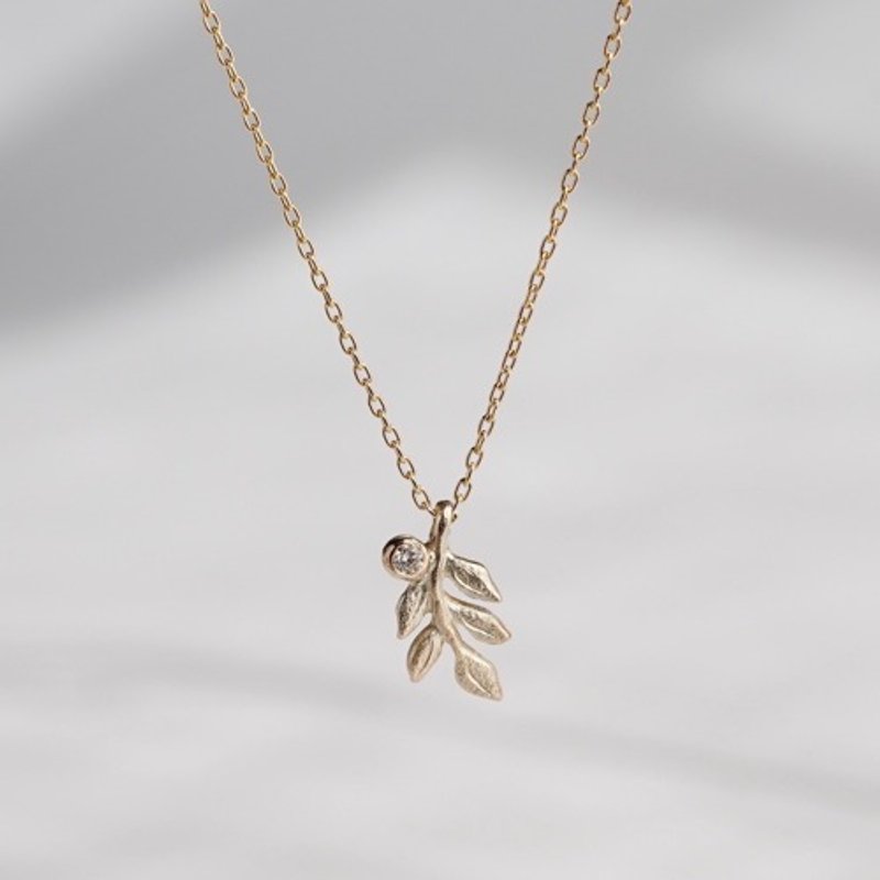 Foliage diamond tiny necklace  P088K10(D) - 项链 - 其他金属 金色