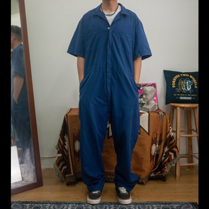 DICKIES 蓝色 短袖 连身工作服 COVERALLS 剪标品 古着 二手 - 男士长裤 - 棉．麻 蓝色