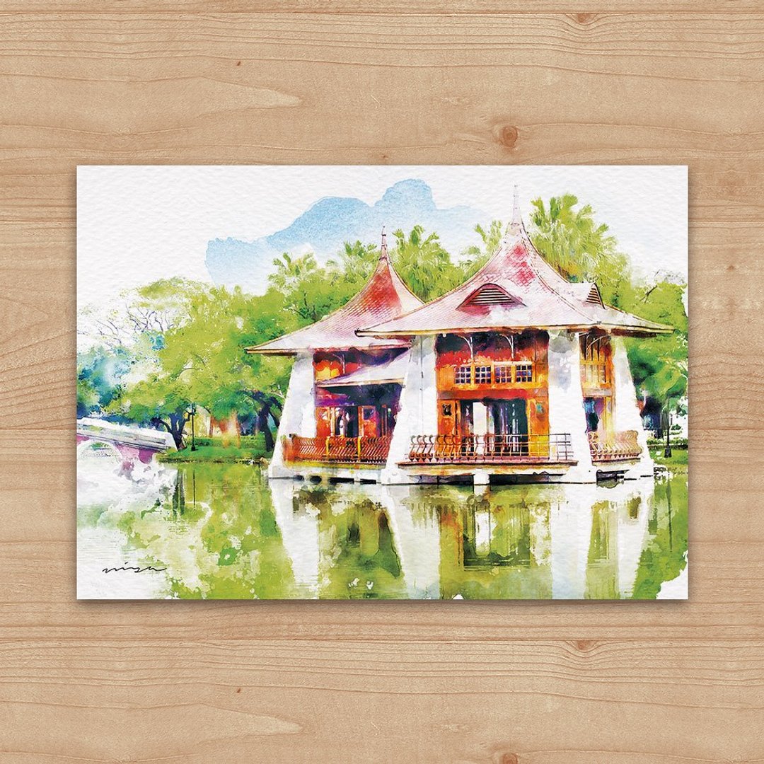 明信片 绘画系列 – 台中公园 湖心亭 - 卡片/明信片 - 纸 白色