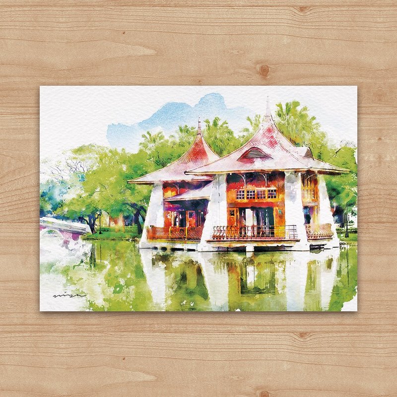 明信片 绘画系列 – 台中公园 湖心亭 - 卡片/明信片 - 纸 白色