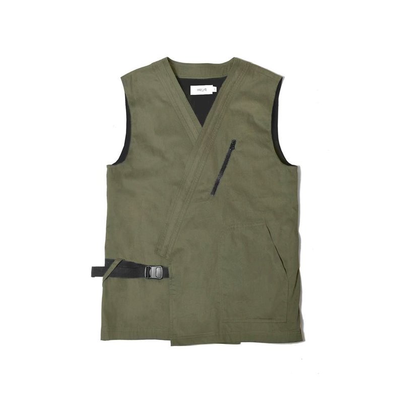 oqLiq 2017 SS - Display in the lost – Bunun vest 布农甚平背心 S - 男装背心 - 棉．麻 绿色