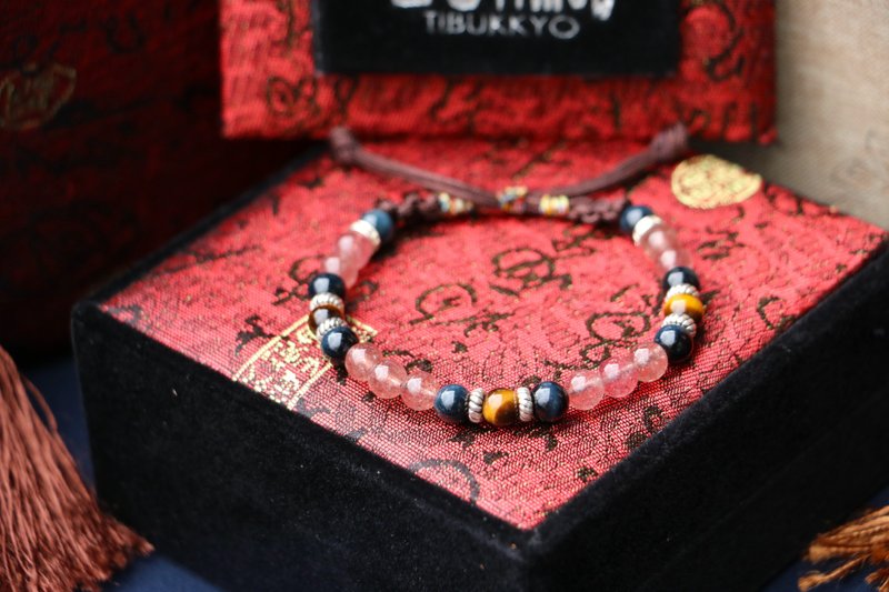 精品原矿无染色草莓晶手链6mm 伸缩结 虎眼石 定制化佛珠设计 - 手链/手环 - 水晶 