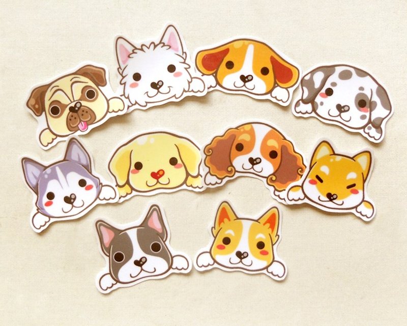 狗狗贴纸10入 (防水贴纸) - 宠物贴纸 - 小狗贴纸 - Dog Stickers - 贴纸 - 纸 多色