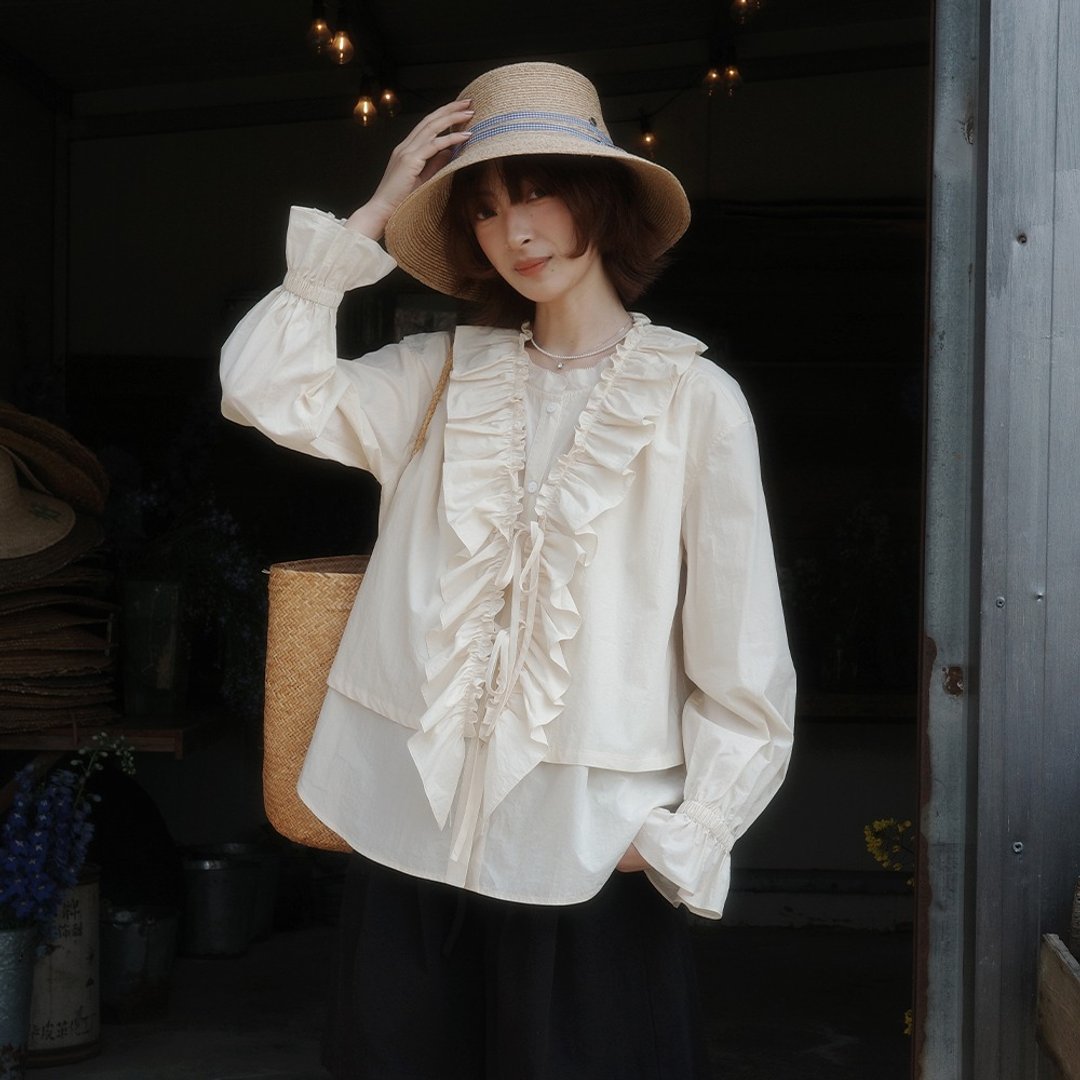 层叠荷叶边小衫 | 衬衫 | 两色 | 春款|Sora-2071 - 女装衬衫 - 棉 多色