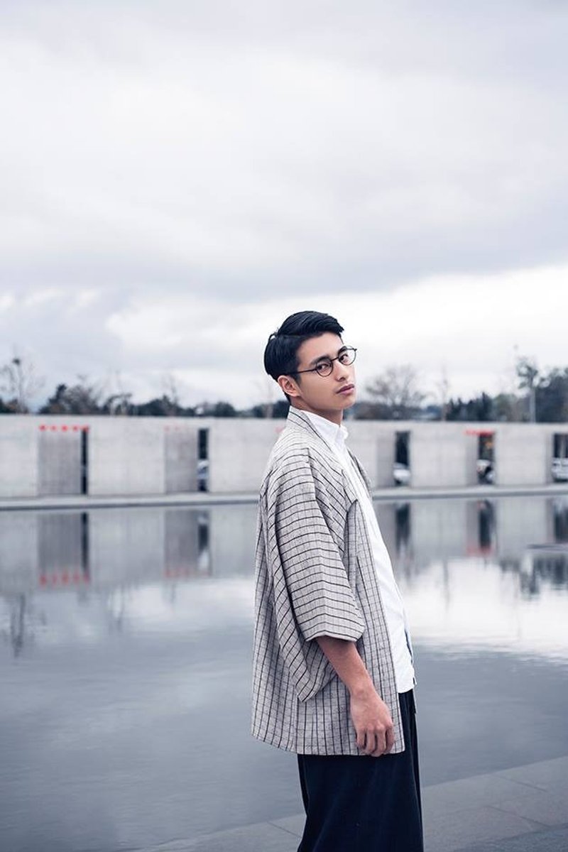 日式和服kimono - 女装上衣 - 棉．麻 灰色