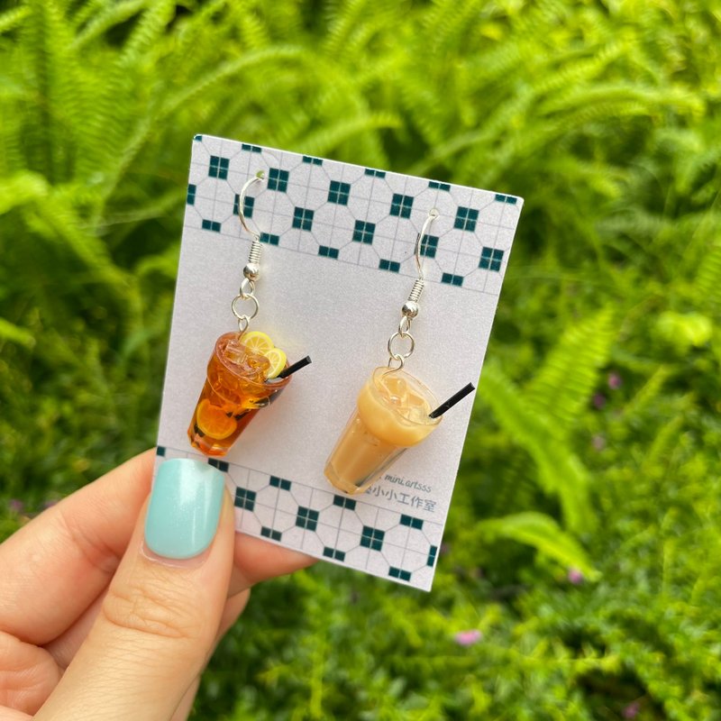 茶餐厅系列- 冻柠茶/冻奶茶/冻柠水/冻柠宾/芝腿治/腿蛋治 耳环 - 耳环/耳夹 - 其他材质 