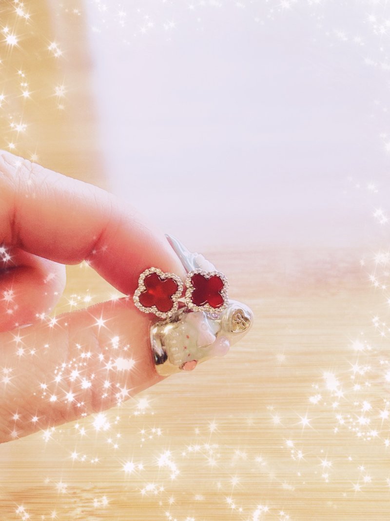 红橘玉髓钻石耳环 - 耳环/耳夹 - 纯银 橘色