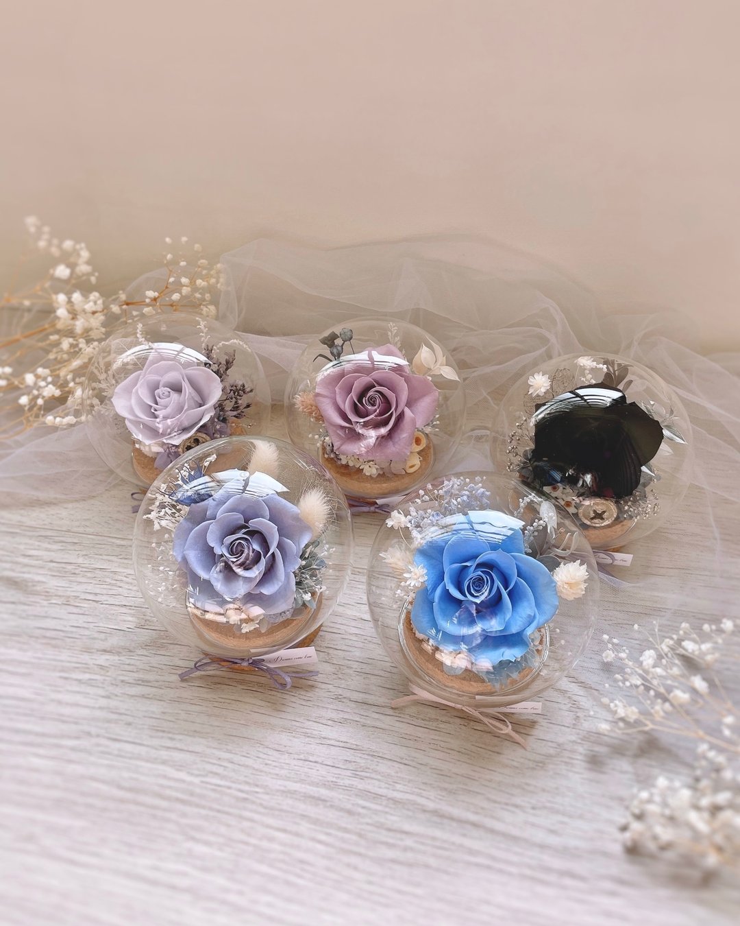 永生花玻璃盅-唯一 冷色款 l 日本玫瑰 永生花盅 干燥花盅 情人节 - 干燥花/捧花 - 植物．花 蓝色