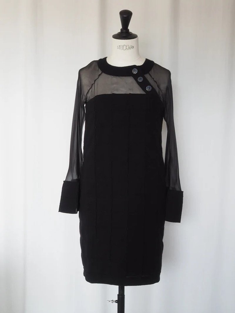 CHANEL 缕空拼接洋装 香奈儿 丝绸拼接 黑色 古董级 - 晚装/礼服 - 羊毛 黑色