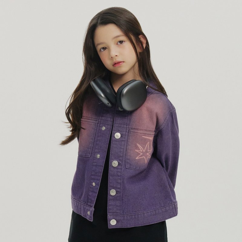 水洗牛仔外套 紫色 - 童装外套 - 棉．麻 紫色