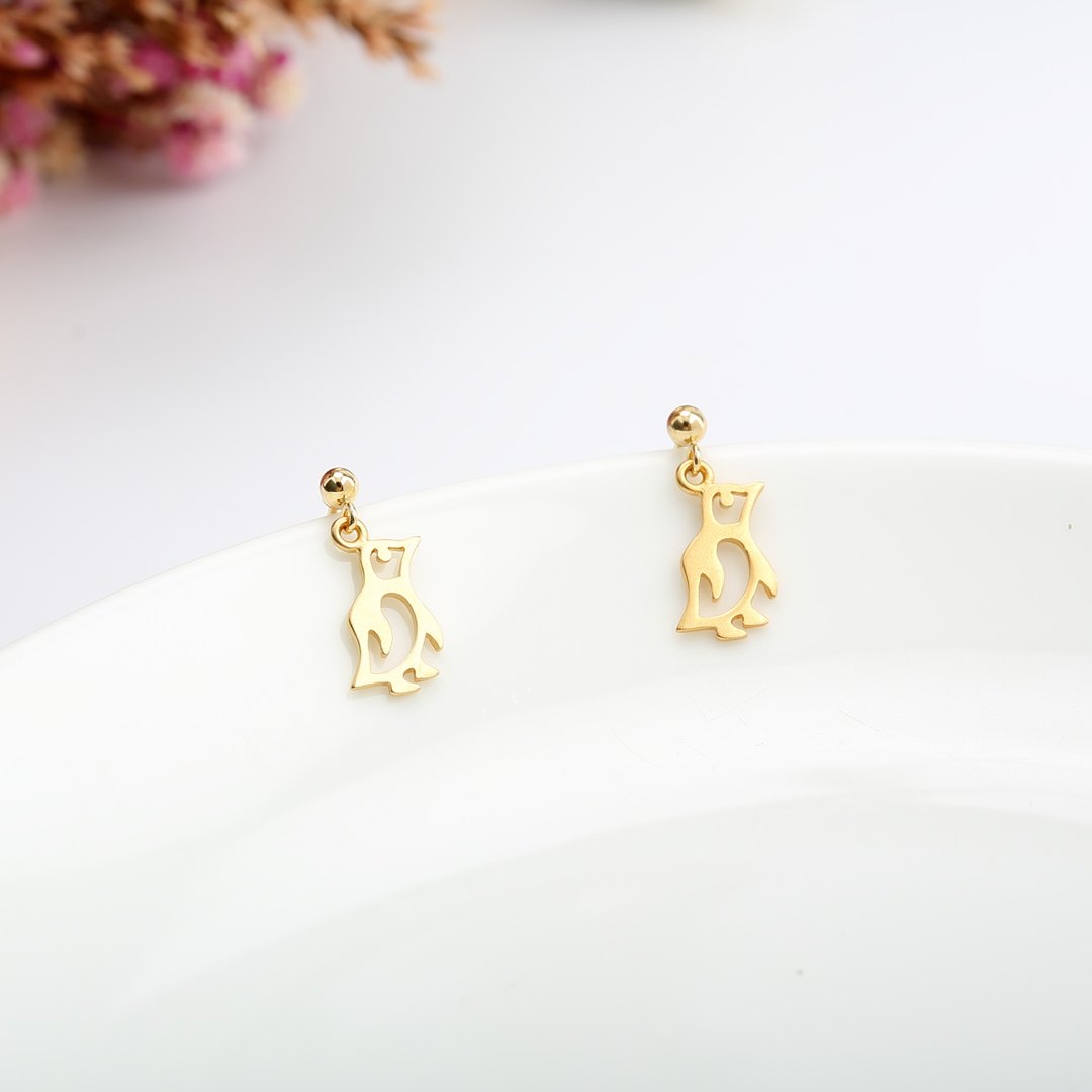 【Angel & Me】可爱 小企鹅 14KGF 包金/注金 一对 耳环 耳夹 - 耳环/耳夹 - 24k 金 金色