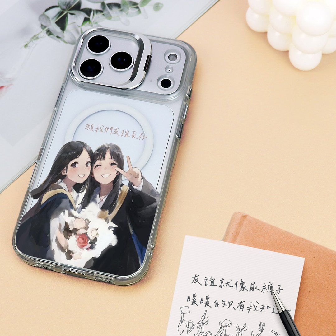 【似颜绘】黑占盾磁吸防摔立架手机壳 i17Pro/Max 生日礼 毕业礼 - 手机壳/手机套 - 塑料 